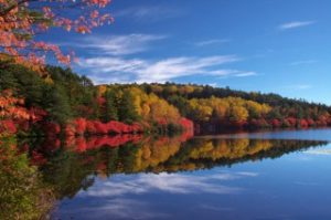 白駒荘から眺める紅葉と白駒池
